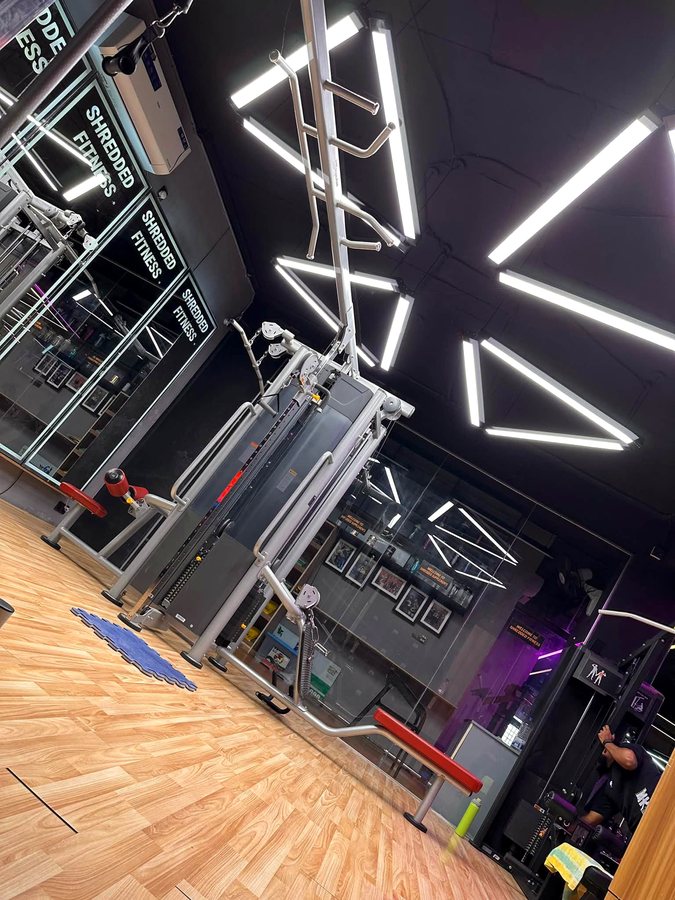 Modern ceiling lighting and equipment layout in the gym